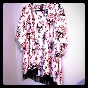 Skull & Flower Fringe Kimono by Hot Topic